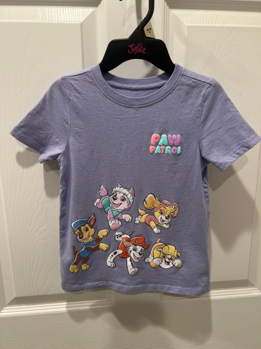 Paw Patrol Girls' Lavender Short Sleeve Tee with Colorful Character Graphics